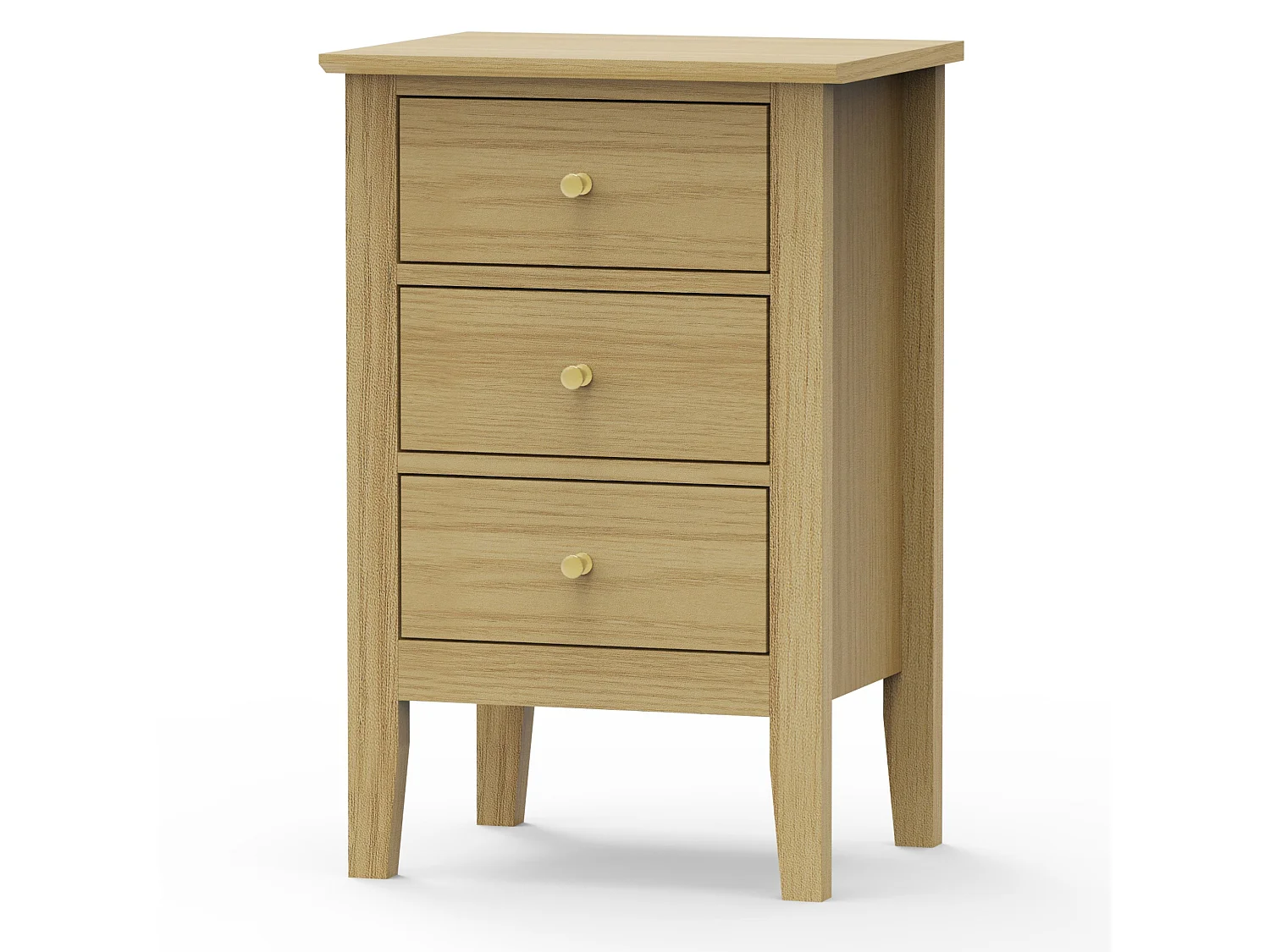 Pair of Henley Premium 3-Drawer Bedside Cabinet, Golden-Oak Finish with Metal Hardware, Set of 2