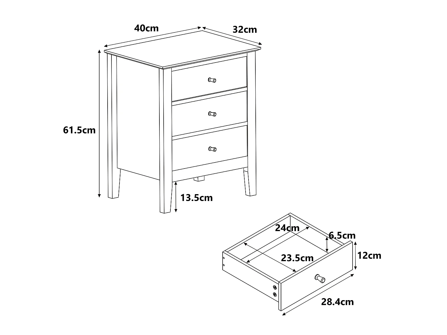 Pair of Henley Premium 3-Drawer Bedside Cabinet, Golden-Oak Finish with Metal Hardware, Set of 2