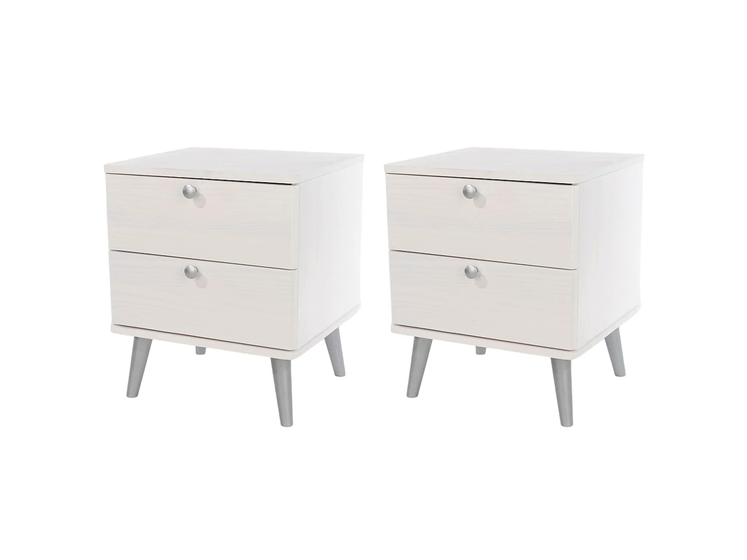 Pair of Augusta Curve 2-Drawer Shaker-Style Bedside Cabinet, Set of 2