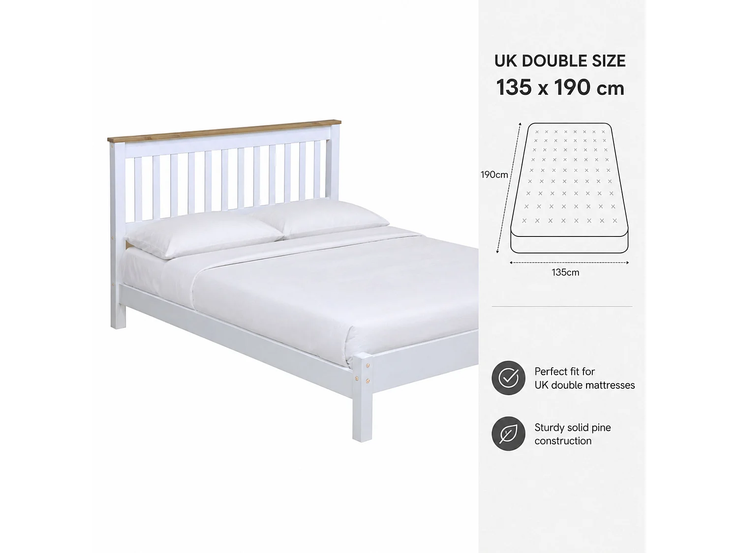 Capri Coastal Bed Frame with Slatted Headboard, UK Double Mattress Size