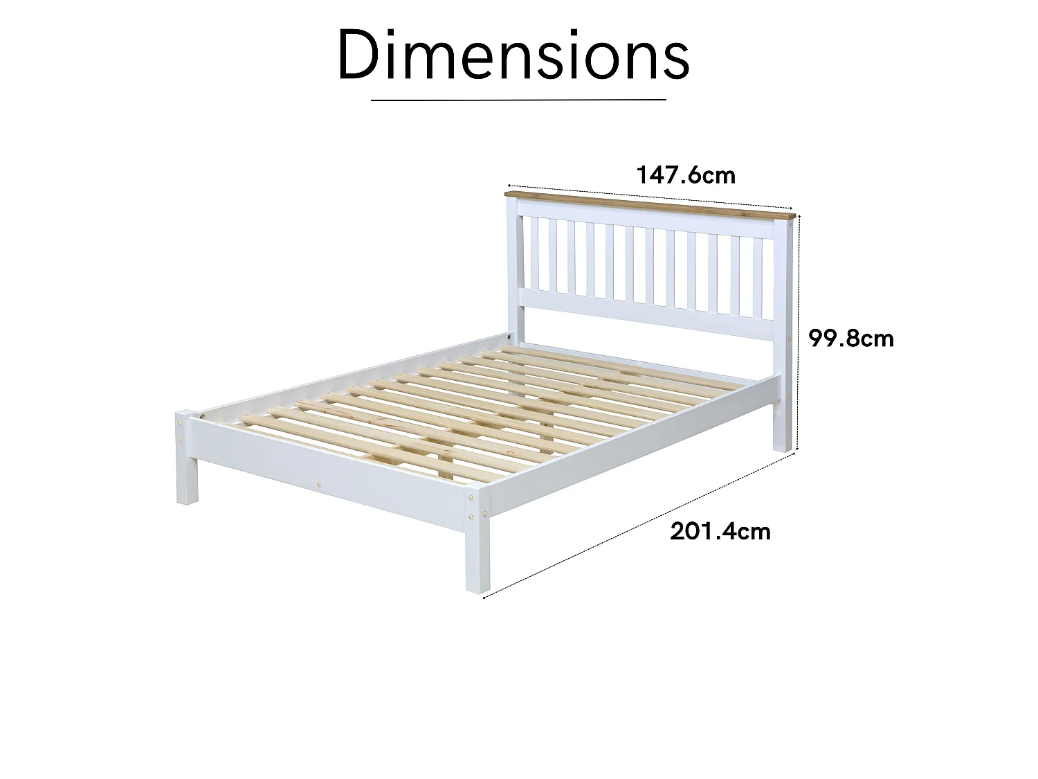 Capri Coastal Bed Frame with Slatted Headboard, UK Double Mattress Size