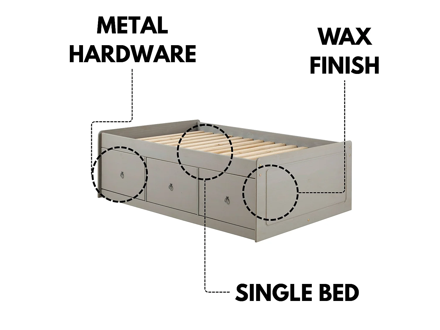 Corona 3-Drawer Storage Bed, UK Single Mattress Size
