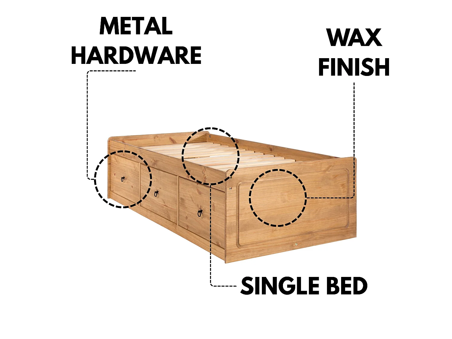Corona 3-Drawer Storage Bed, UK Single Mattress Size