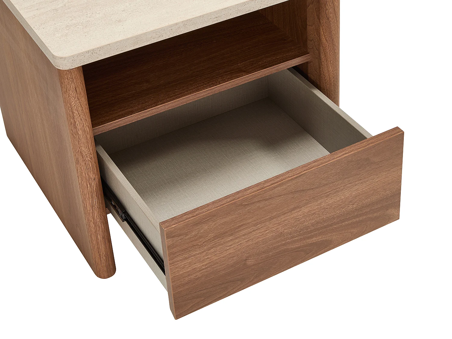 Lot de 2 tables de chevet 1 tiroir et 1 niche - Naturel foncé et effet travertin beige - MODARYO