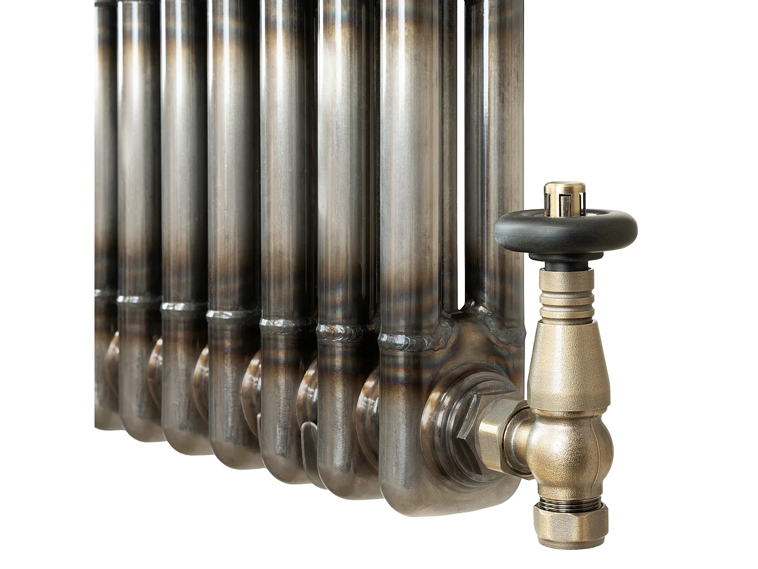 Tradisjonell 2-kolonne radiator og ventiler - 1500 x 200 mm - Råmetall