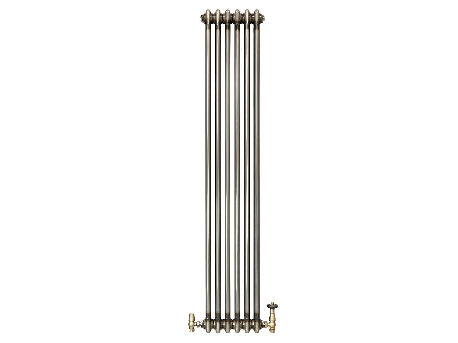 Tradičný 2-stĺpcový radiátor a ventily – 1500 mm x 290 mm – surový kov