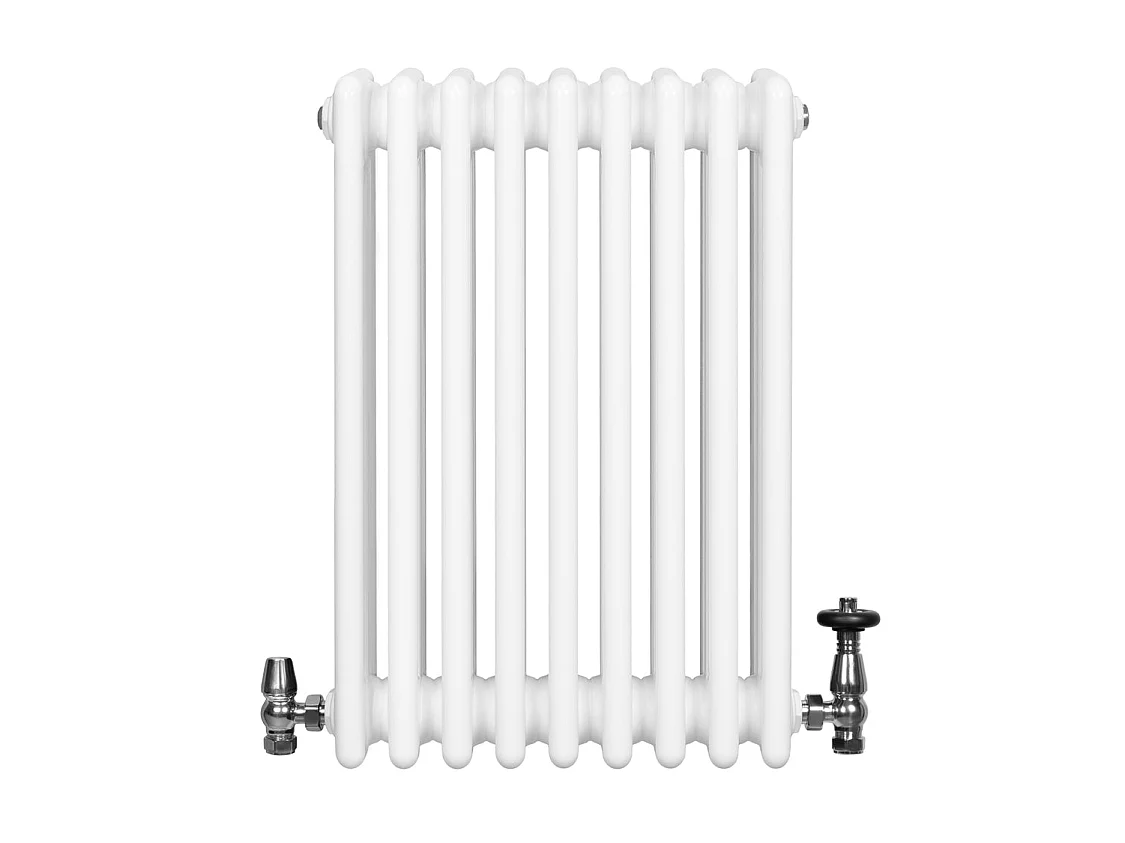 Radiador Horizontal 4 Columnas Blanco 600x425 mm con Válvulas Termostáticas  Radiador Tradicional de Acero, 523W,   Incluye Soportes, Kit y Cepillo