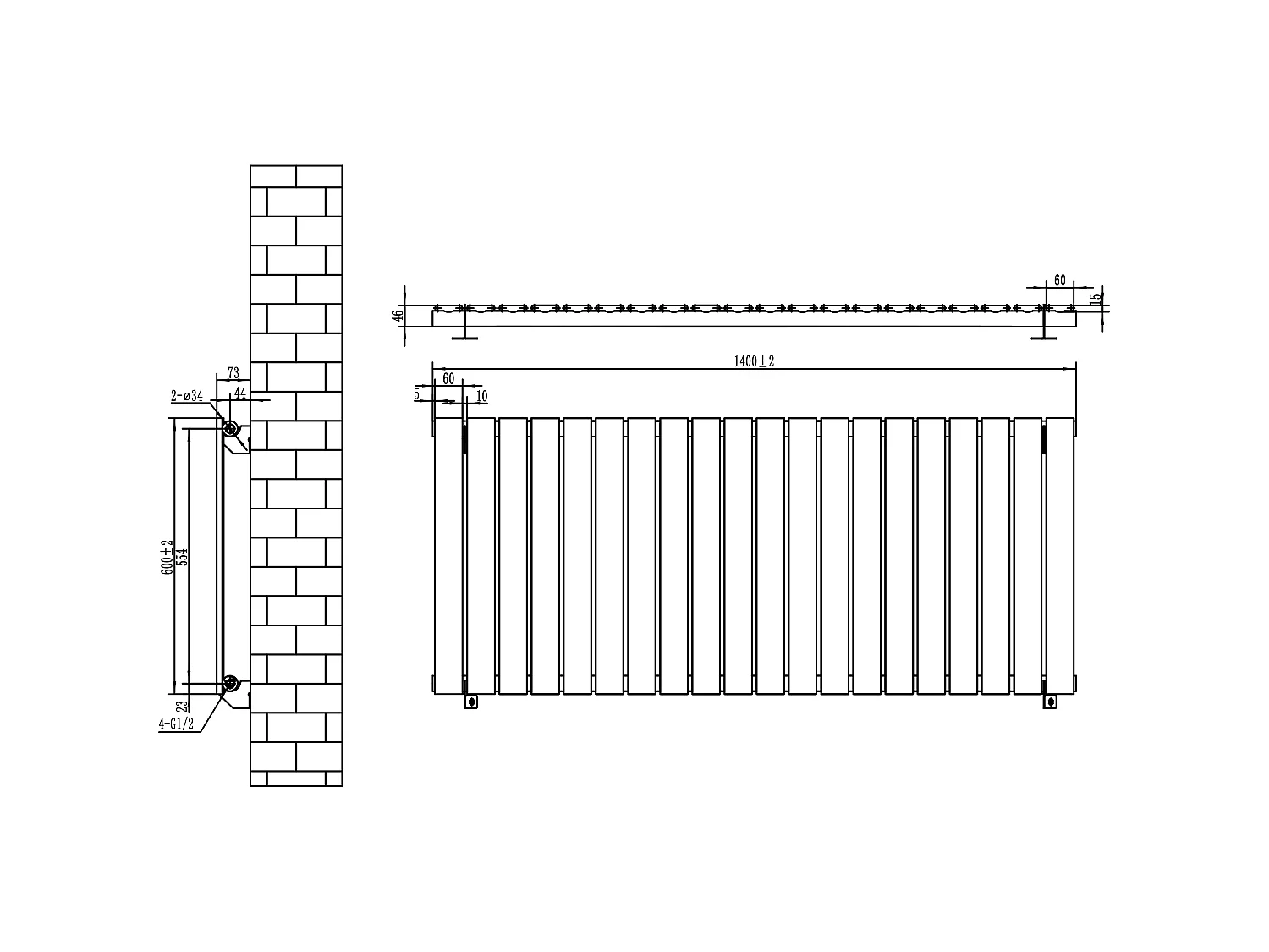 Radiador De Columna Única – 600 mm x 1400 mm – Gri Antracita