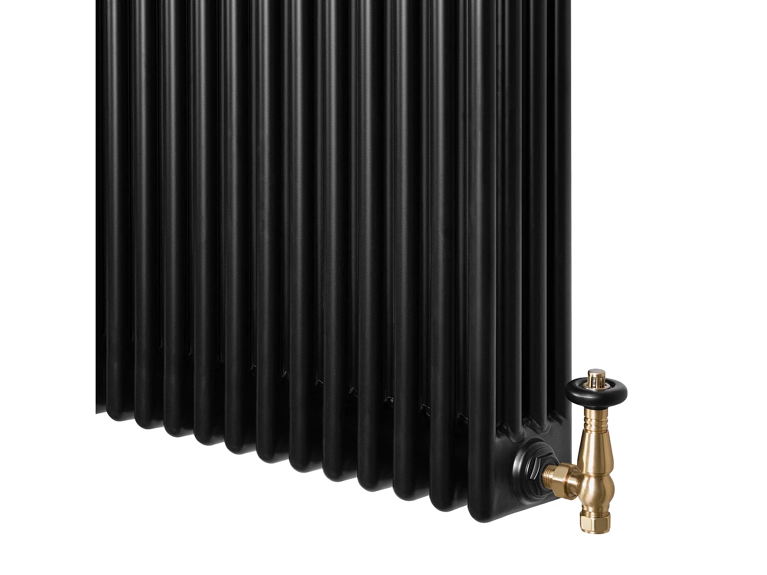 Radiador Horizontal 4 Columnas Negro 600x425 mm con Válvulas Termostáticas  Radiador Tradicional de Acero, 523W,   Incluye Soportes, Kit y Cepillo