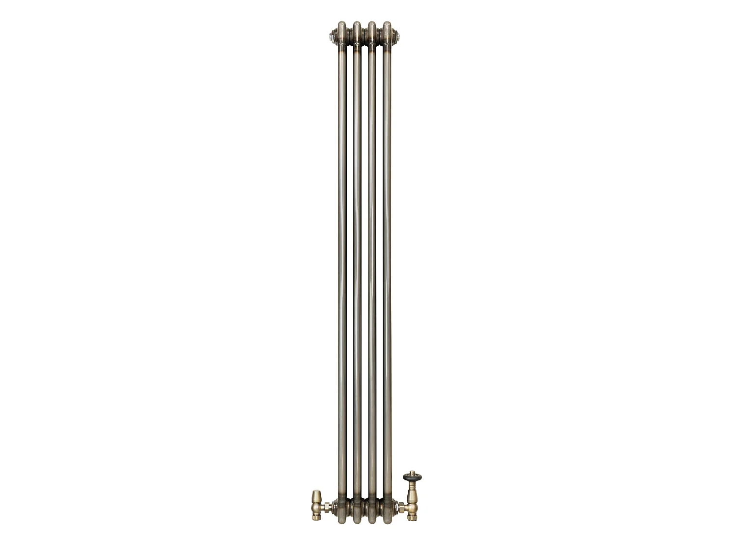 Tradičný 3-stĺpcový radiátor a ventily – 1500 mm x 200 mm – surový kov