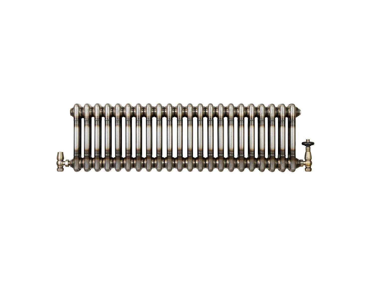 Tradičný 2-stĺpcový radiátor a ventily – 300 mm x 1010 mm – surový kov