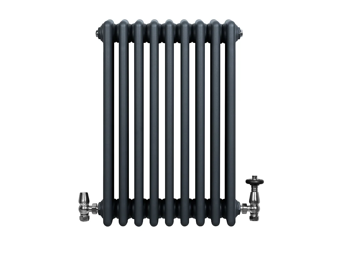Radiador Horizontal 4 Columnas Gris Antracita 600x425 mm con Válvulas Termostáticas  Radiador Tradicional de Acero, 523W,   Incluye Soportes, Kit y Cepillo