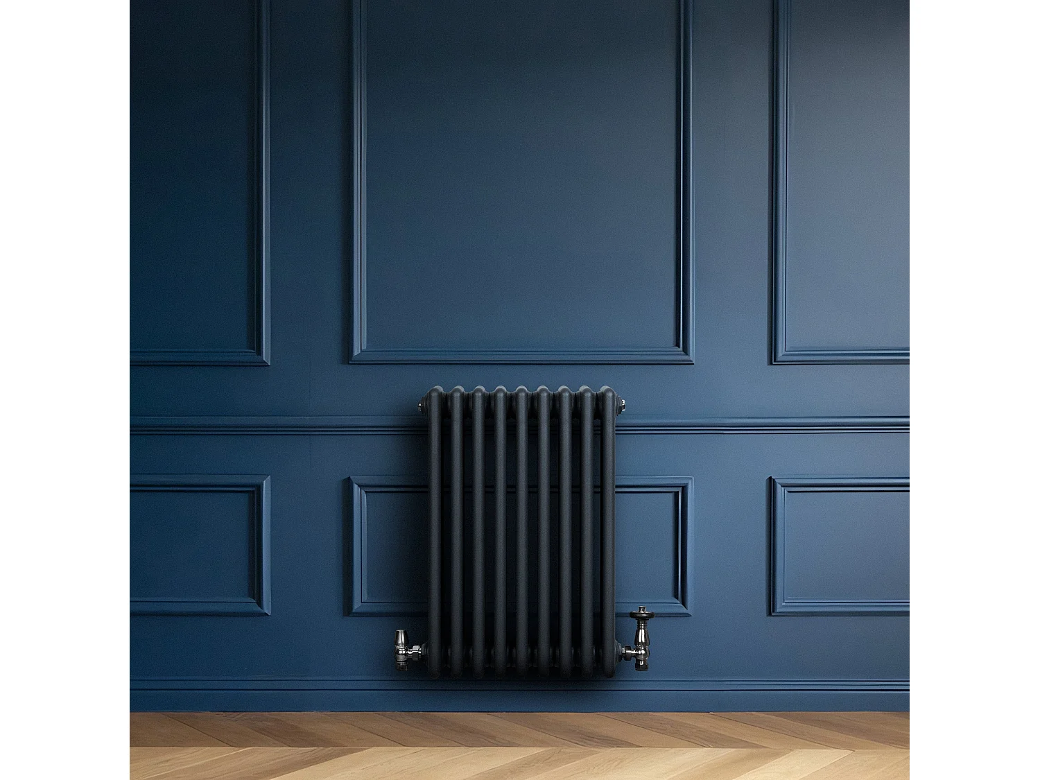 Radiador Horizontal 4 Columnas Gris Antracita 600x425 mm con Válvulas Termostáticas  Radiador Tradicional de Acero, 523W,   Incluye Soportes, Kit y Cepillo