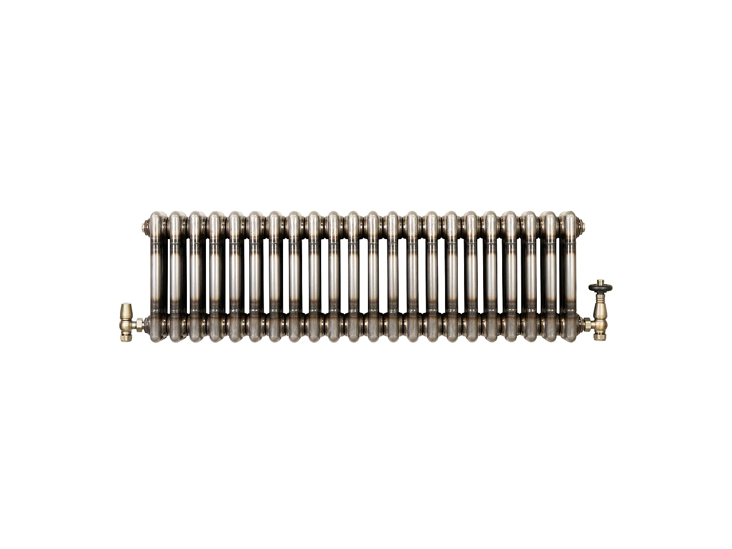 Tradičný 3-stĺpcový radiátor a ventily – 300 mm x 1010 mm – surový kov