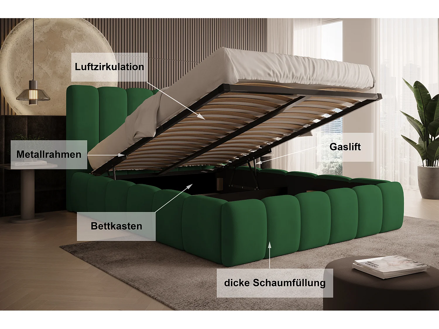 Polsterbett Vilo 200x200 mit Bettkasten und Stabilem Metallgestell