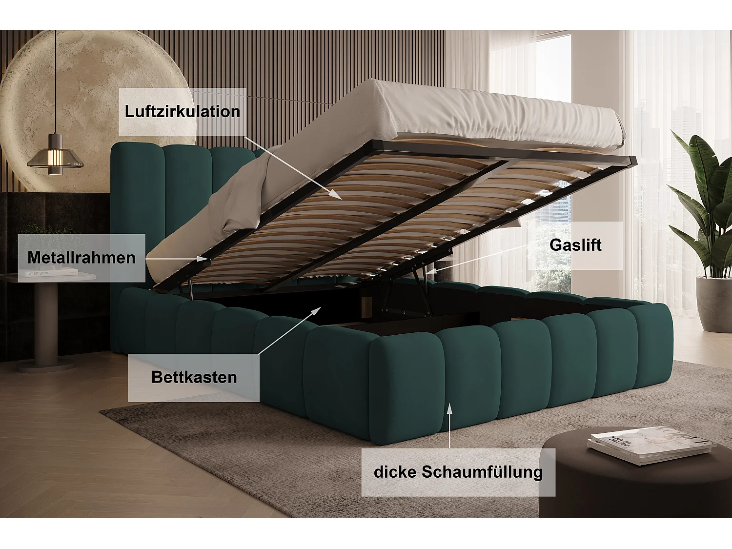 Polsterbett Vilo 200x200 mit Bettkasten und Stabilem Metallgestell