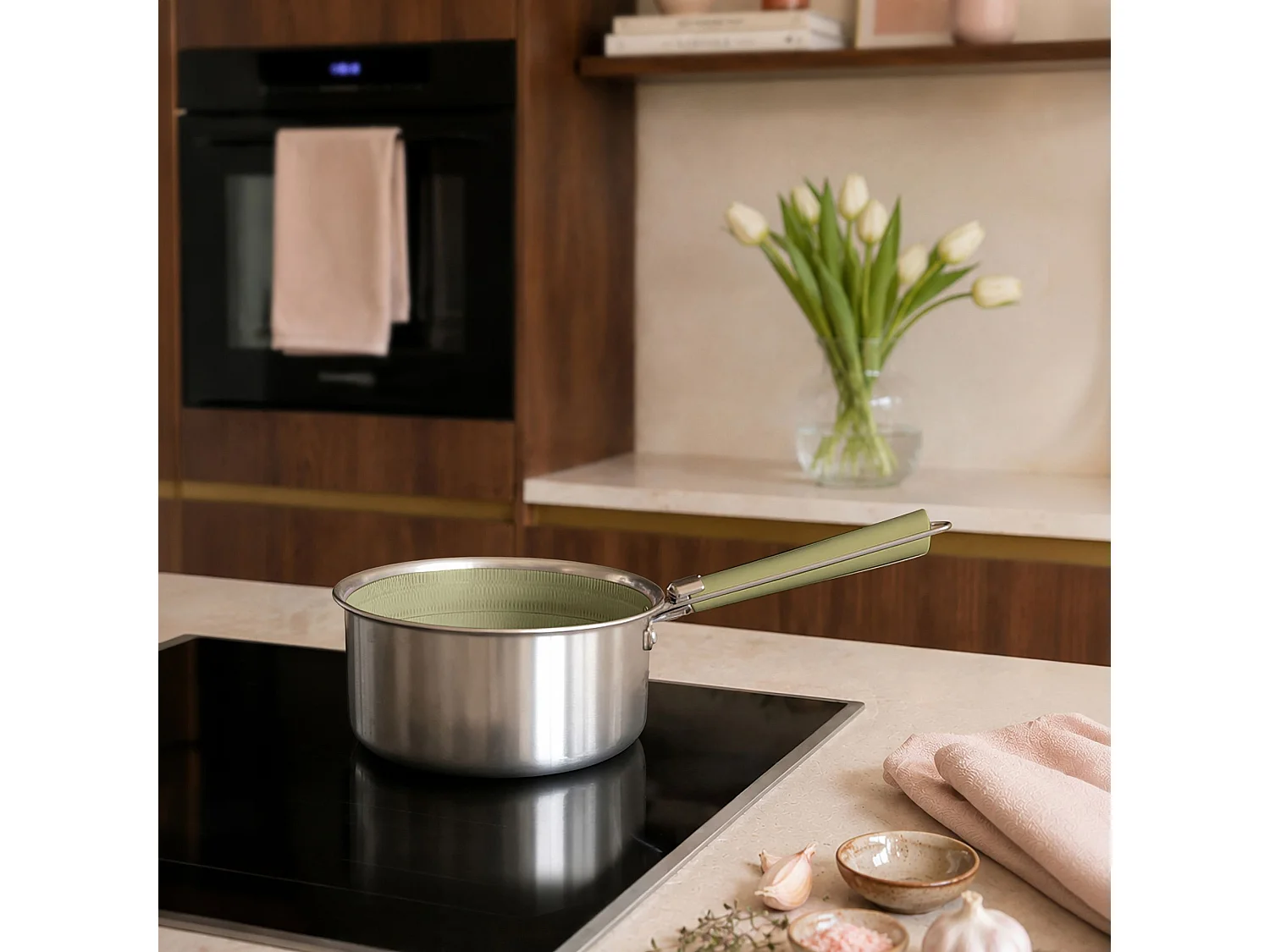 Menastyl - Casserole Aglae 18cm En Acier Inoxydable Vert