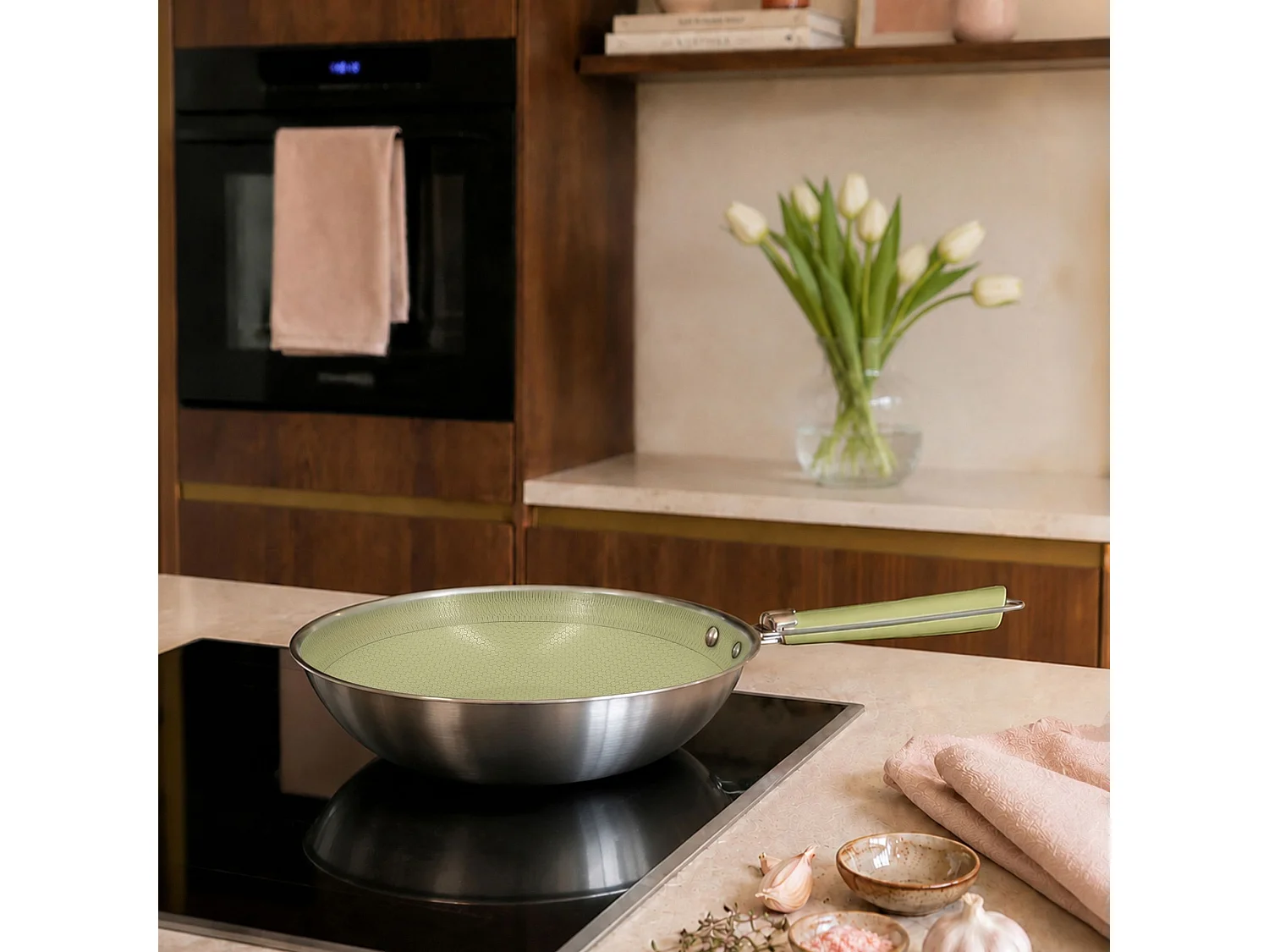 Menastyl - Wok Aglae 28cm En Acier Inoxydable Vert