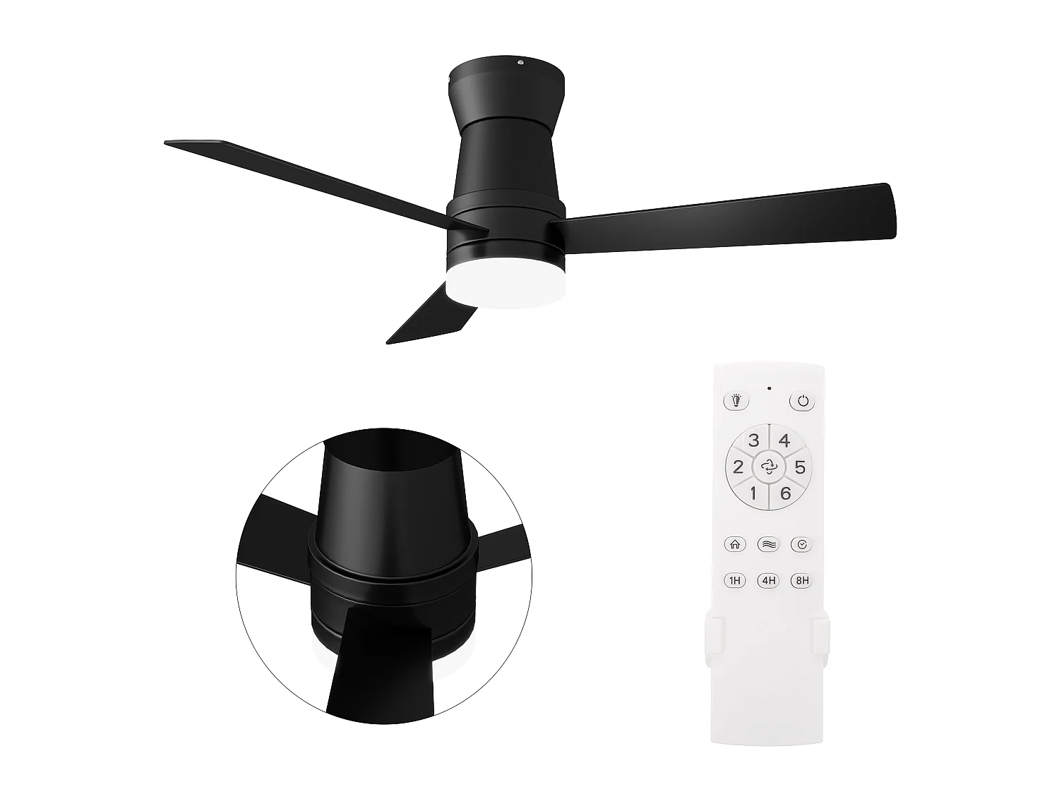 Ventilateur de plafond 42 pouces avec LED, 3 pales noir, ventilateur plafond silencieux 2 en 1