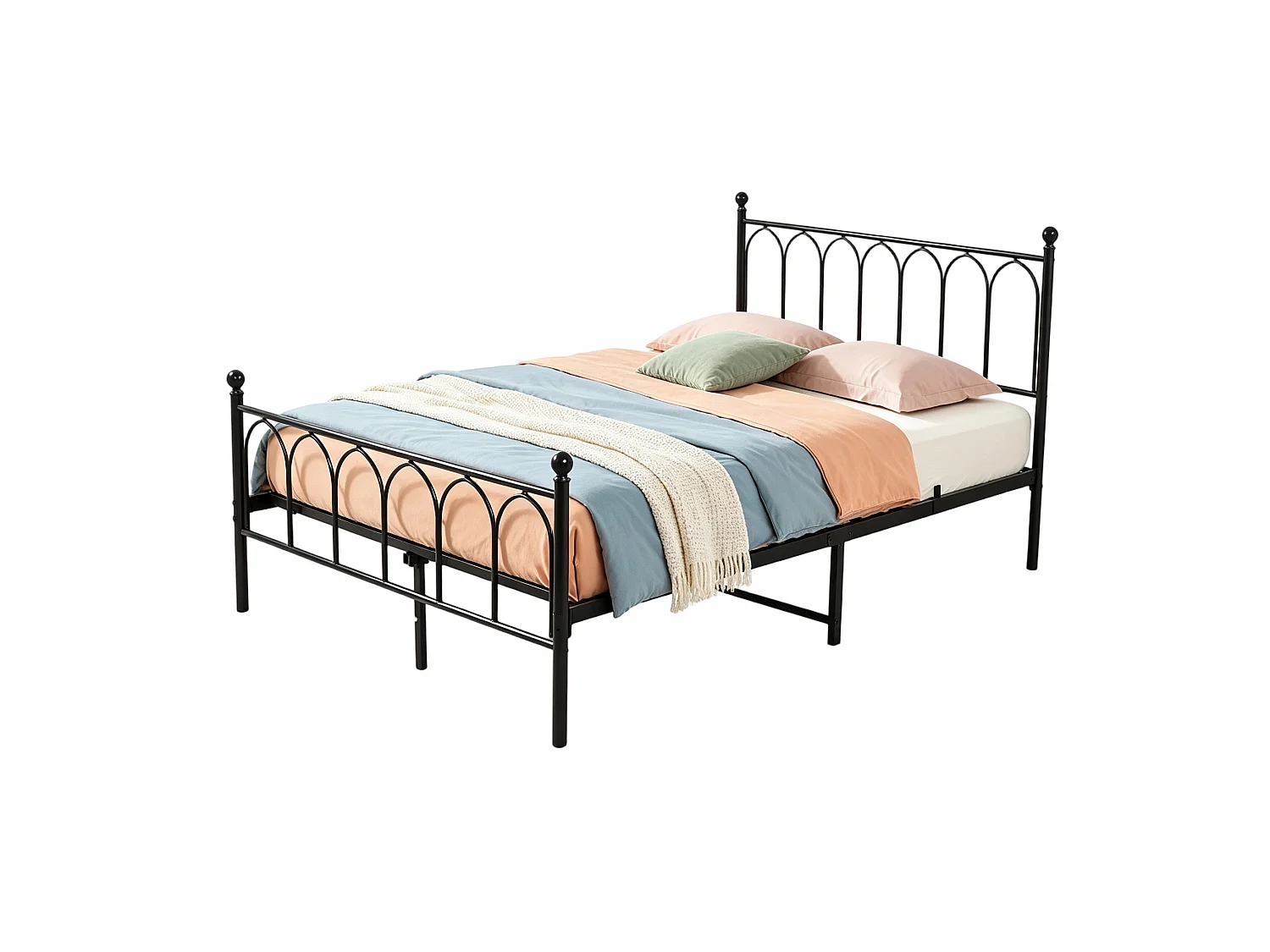 Doppelbett 140x200 cm, Lattenrost, Gestell aus schwarzem Metall, ohne Matratze