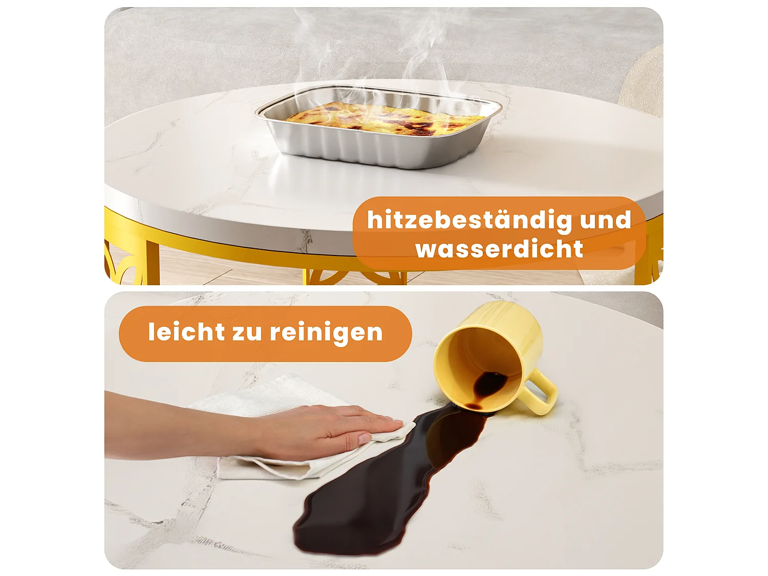 Set van 2 nestbare salontafels wit en goud marmereffect, MDF-bladen en metalen structuur, afmetingen 70/45 cm