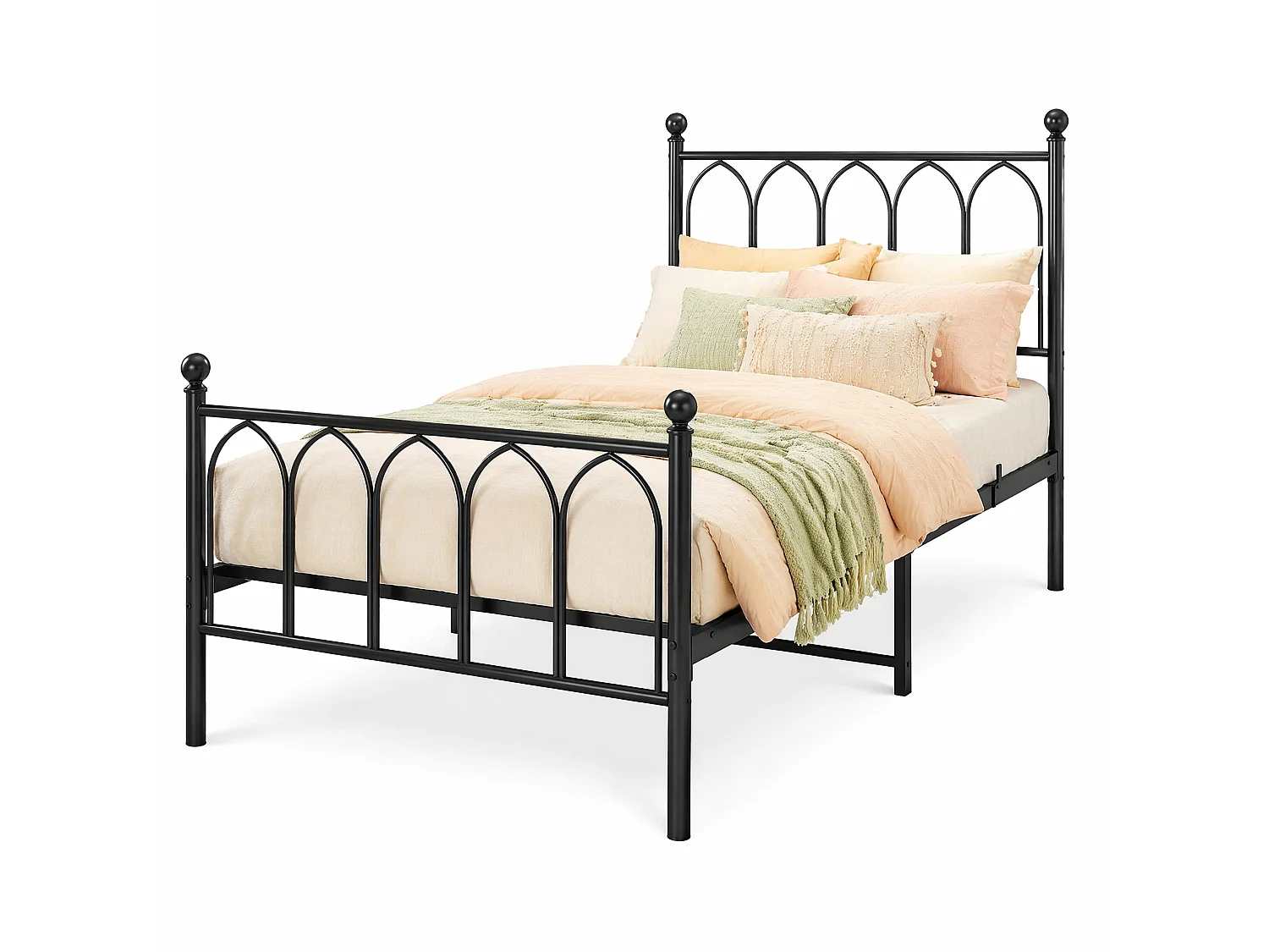 Kinder-Einzelbett 90x200 cm, Lattenrost, Gestell aus schwarzem Metall, ohne Matratze