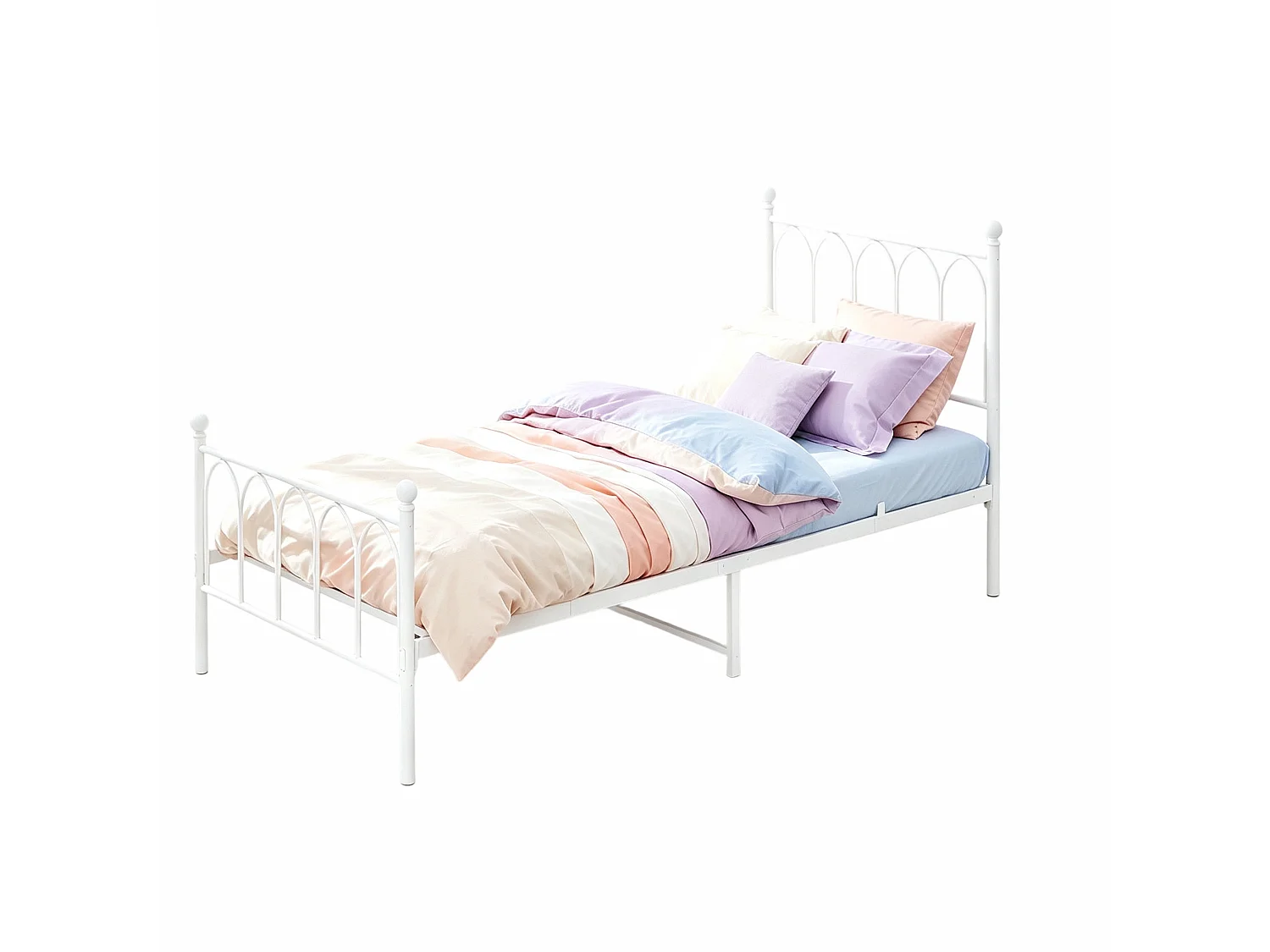 Lit simple pour enfant 90x200 cm, sommier à lattes, structure métal blanc, sans matelas
