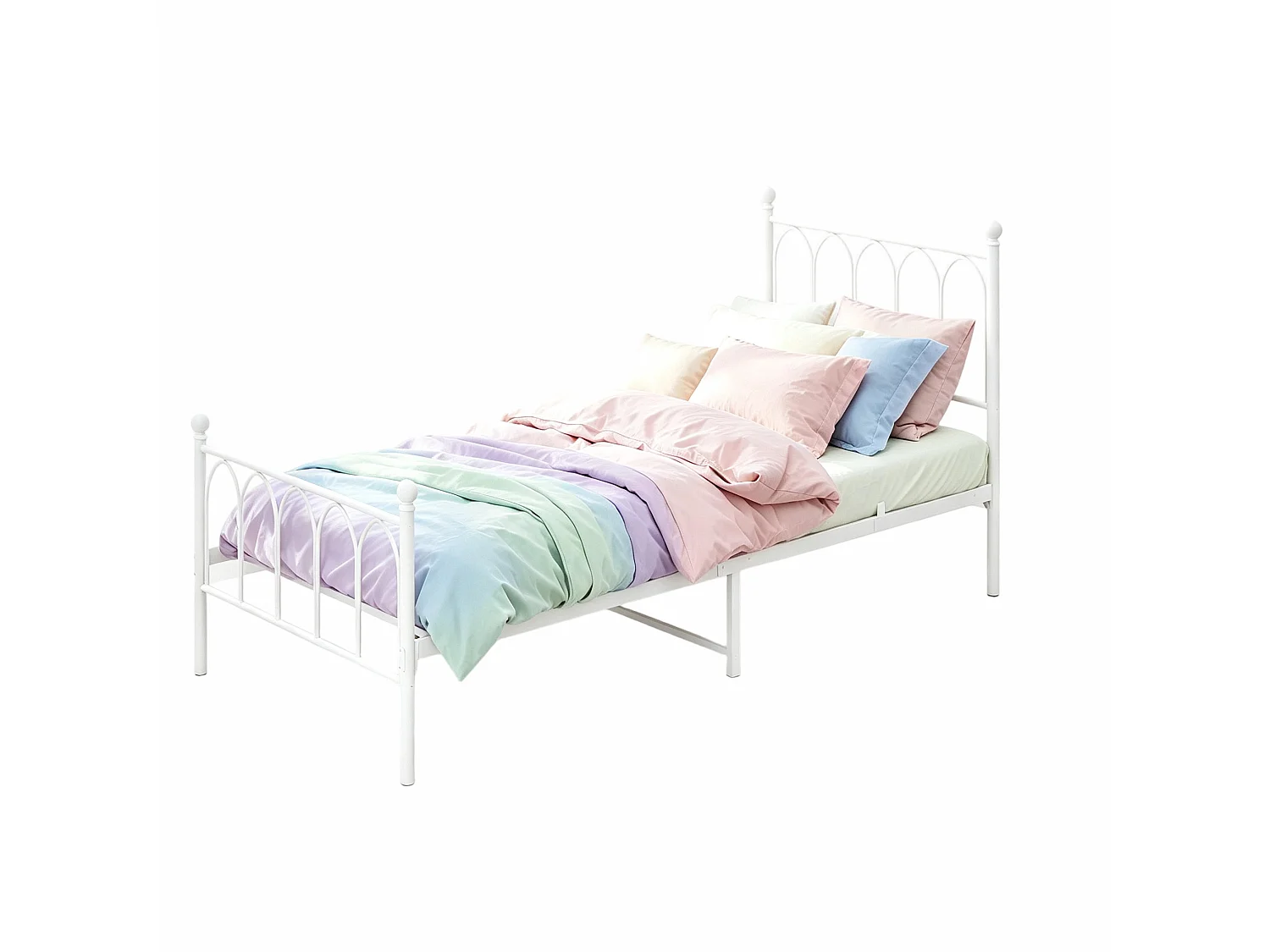 Lit simple pour enfant 90x200 cm, sommier à lattes, structure métal blanc, sans matelas