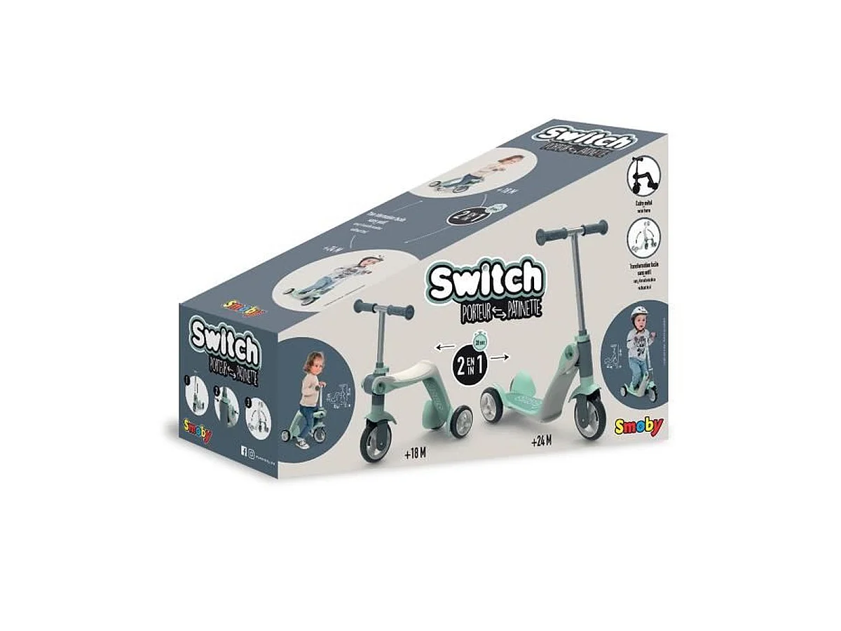 Smoby Patinette réversible 2 en 1 - Porteur 3 roues convertible en trottinette (18-36 mois)