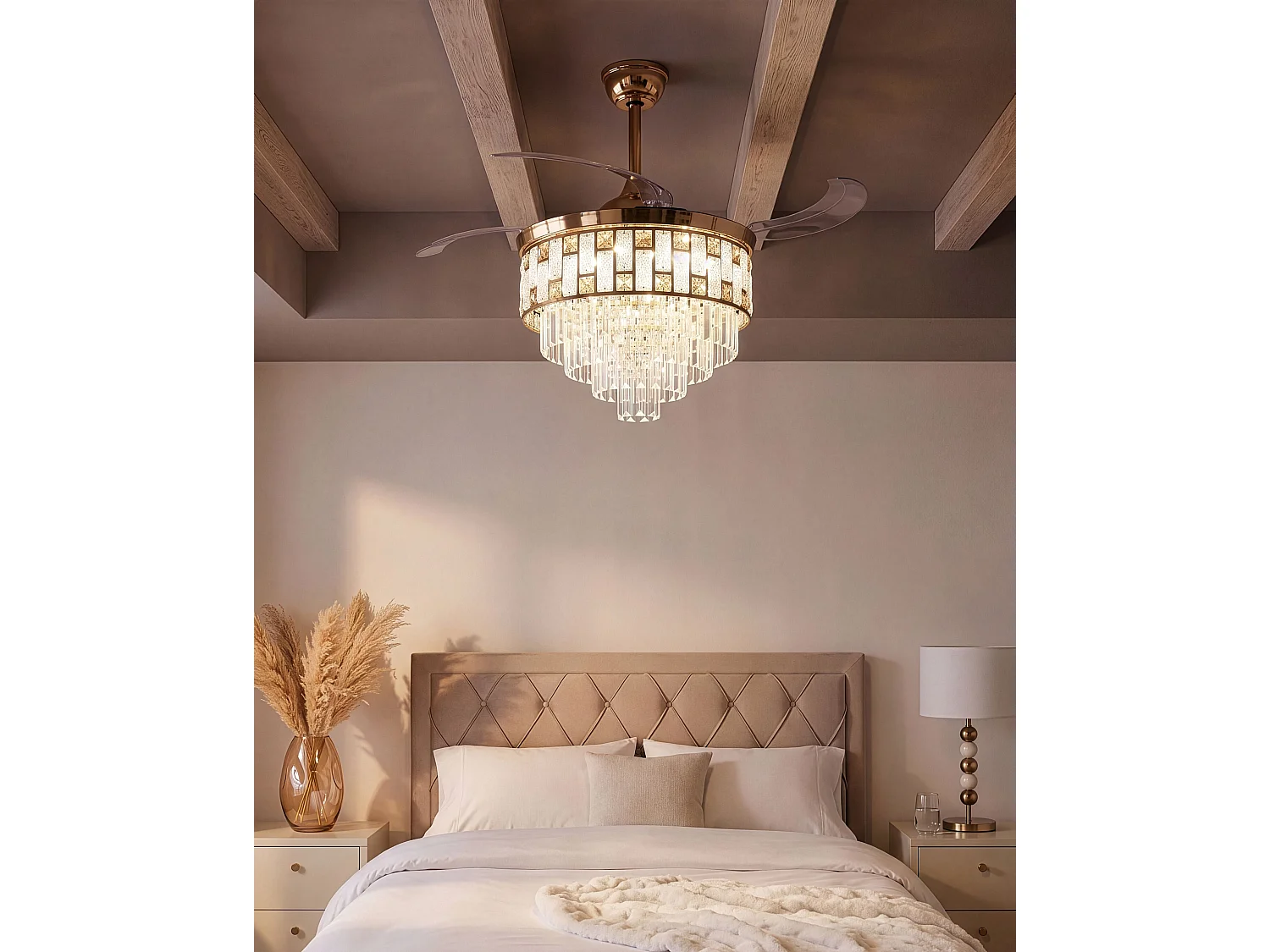 Ventilateur de plafond avec lampe ALAPAHA Avec télécommande LED Doré