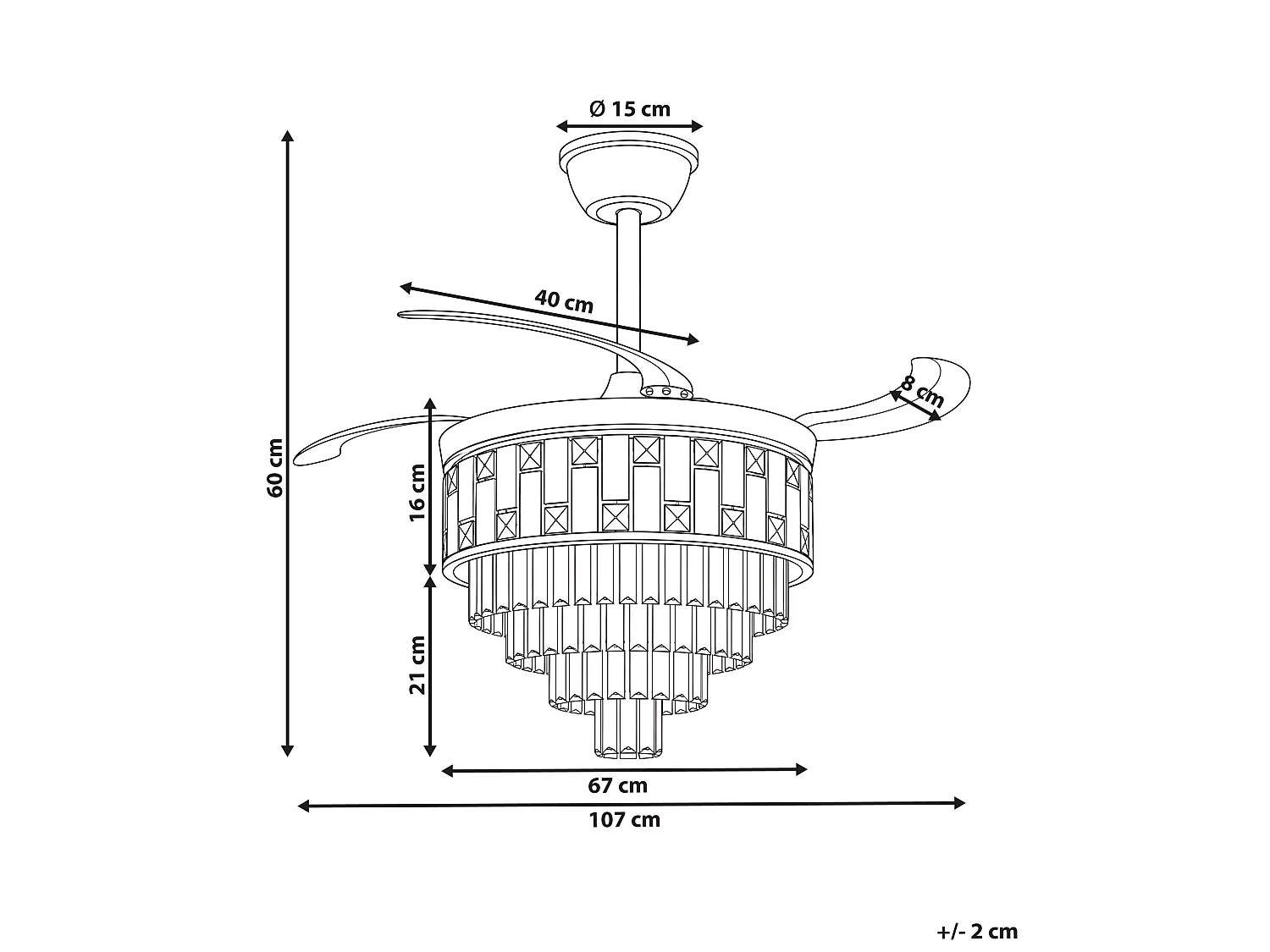 Ventilateur de plafond avec lampe ALAPAHA Avec télécommande LED Doré