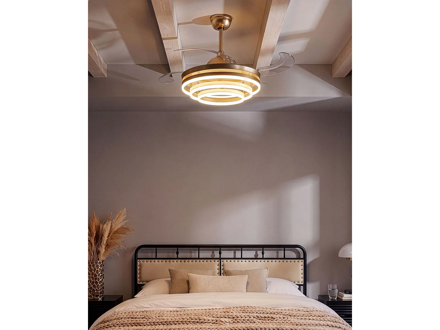 Ventilateur de plafond avec lampe AUCILLA Avec télécommande LED Doré