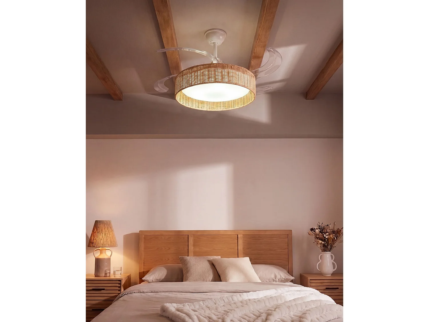 Ventilateur de plafond avec lampe TOMOKA Avec télécommande LED Blanc
