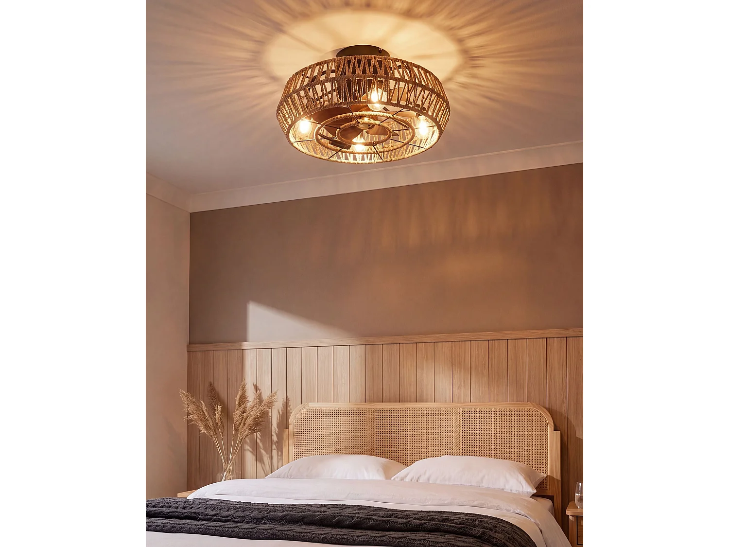 Ventilateur de plafond avec lampe APOPKA Avec télécommande Naturel