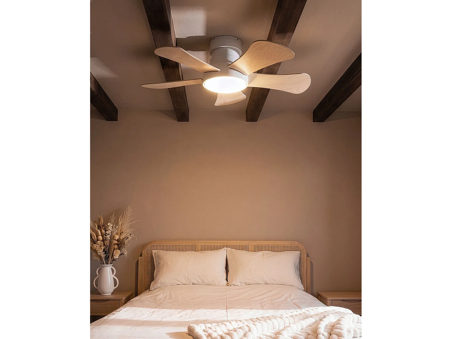 Ventilateur de plafond avec lampe BIVENS Avec télécommande LED Beige clair