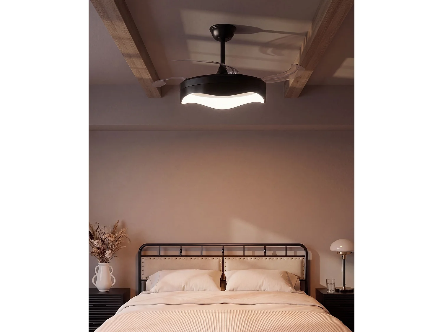 Ventilateur de plafond avec lampe ETONIA Avec télécommande LED Noir