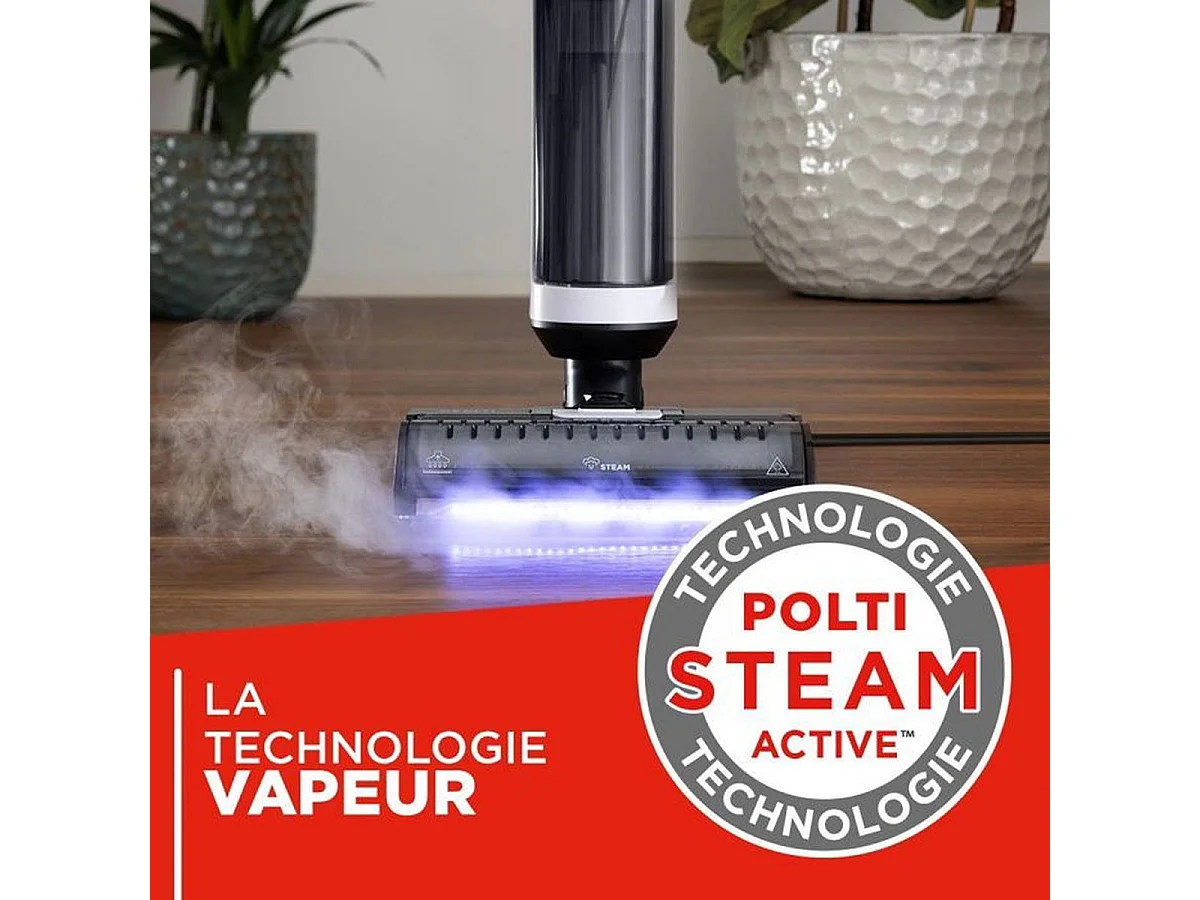 Polti RollySteam WD10C 2-in-1 Stofzuiger en Stoommop met LED-licht en Zelfreinigend Systeem
