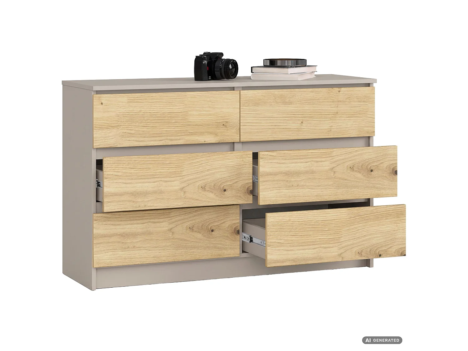 Commode K120 Cachemire 120 cm 6 tiroirs couleur Chêne Artisan mat 120x40x77 cm
