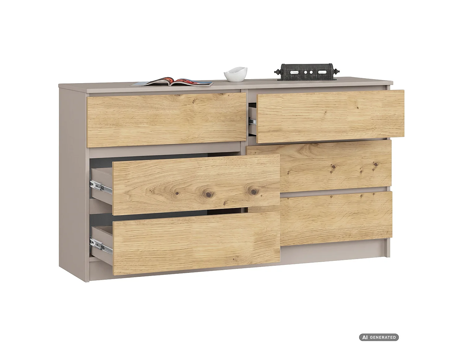 Commode K140 Cachemire 138 cm 6 tiroirs couleur Chêne Artisan mat 138x40x77 cm