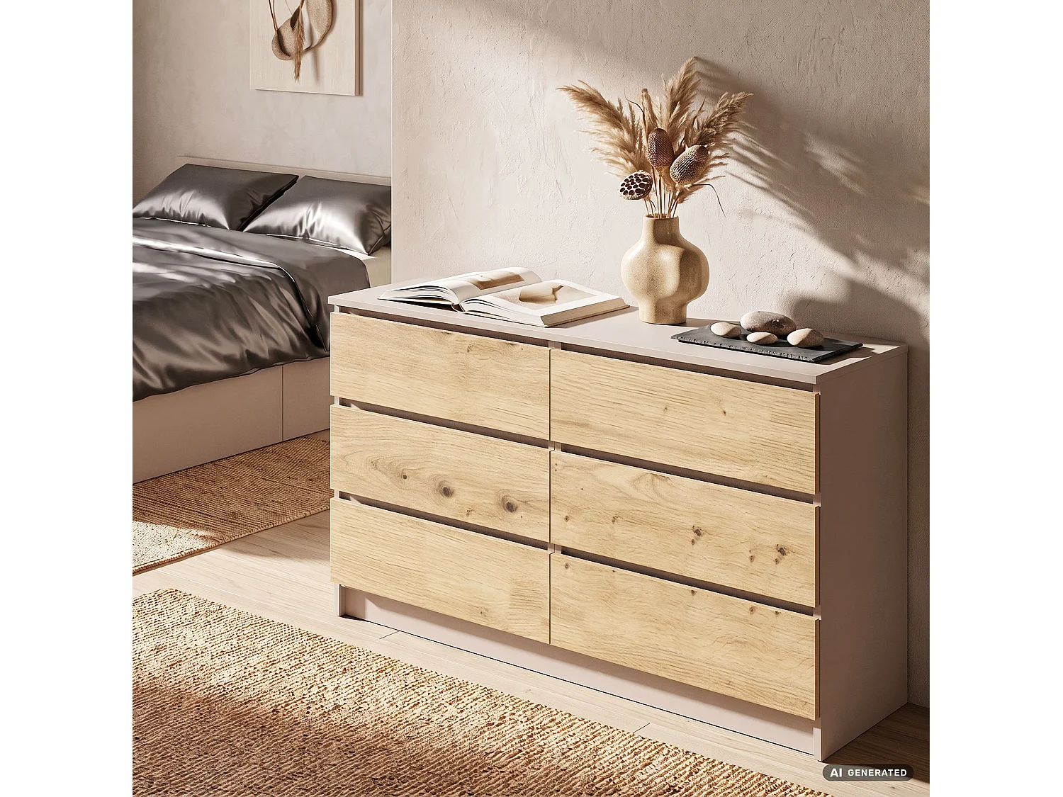 Commode K140 Cachemire 138 cm 6 tiroirs couleur Chêne Artisan mat 138x40x77 cm