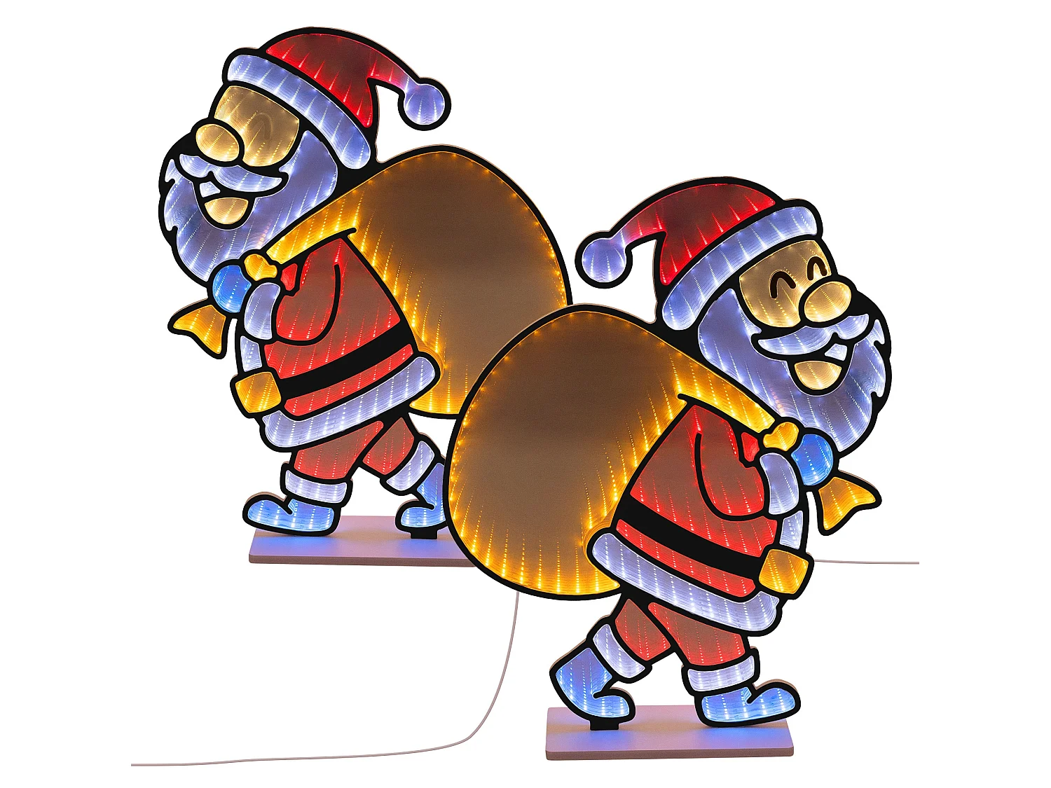 Décoration de Noël lumineuse avec effet miroir infini, figurine 3D double face, Père Noël LED avec sac, lampe décorative d'intérieur, minuterie