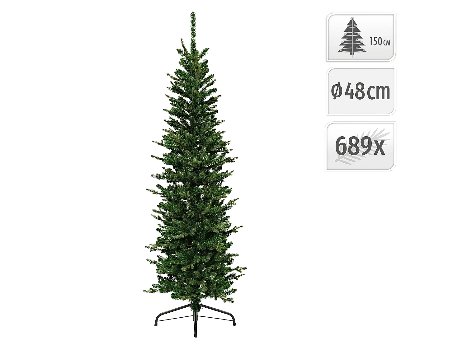 ECD Germany Albero di Natale Slim Artificiale 150 cm Decorazioni Natalizie Albero Natalizio Verde Realistico per Interni con Base Stabile e 689 Rami