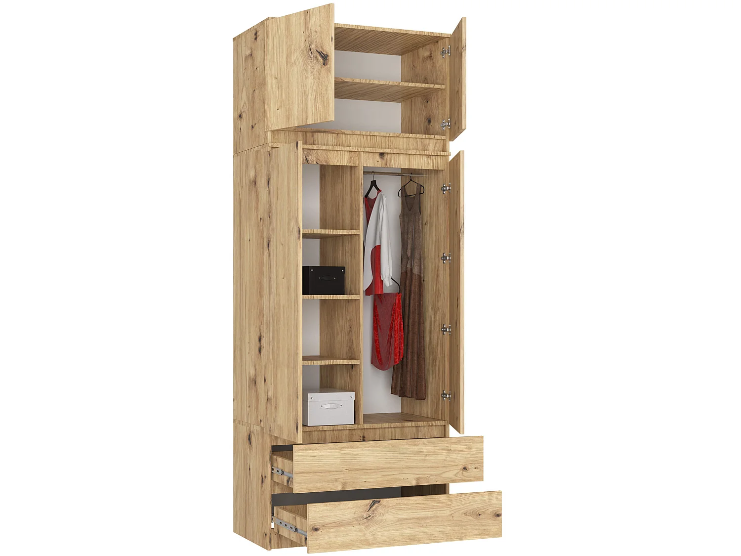 Armario S90 con altillo Roble Artisan 90 cm 2 puertas 2 cajones 90x51x234 cm
