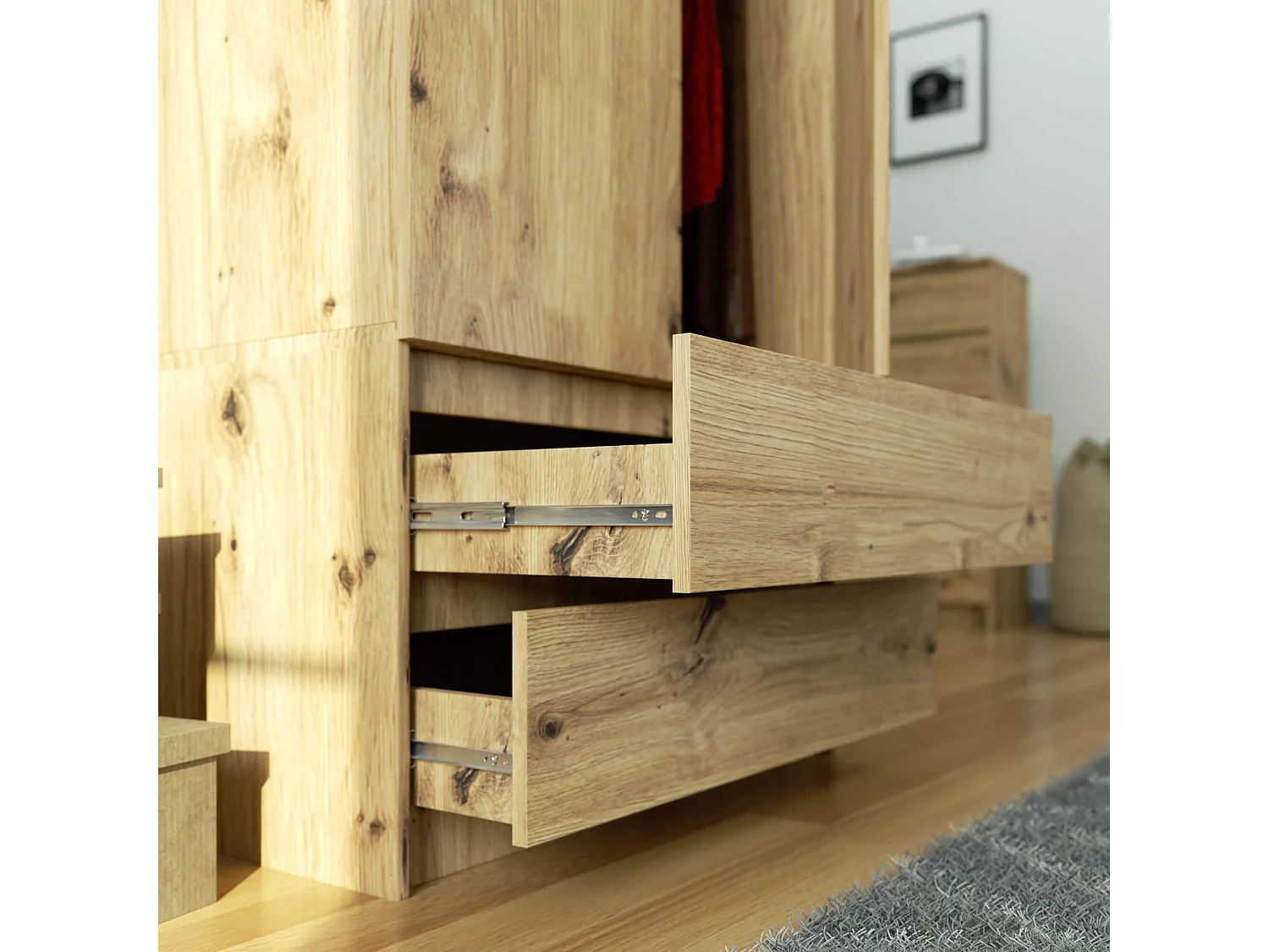 Armario S90 con altillo Roble Artisan 90 cm 2 puertas 2 cajones 90x51x234 cm