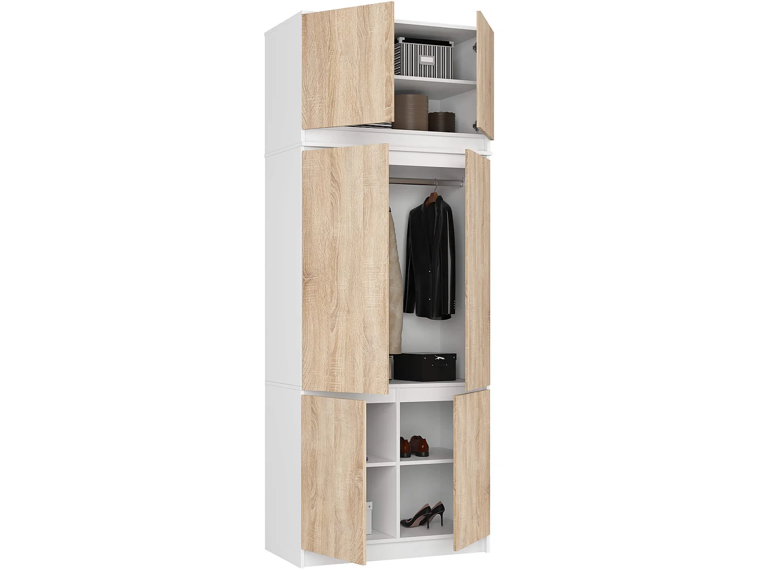 Armadio S90 con sopralzo Bianco 90 cm 6 ante Colore frontale Sonoma Quercia 90x51x235 cm