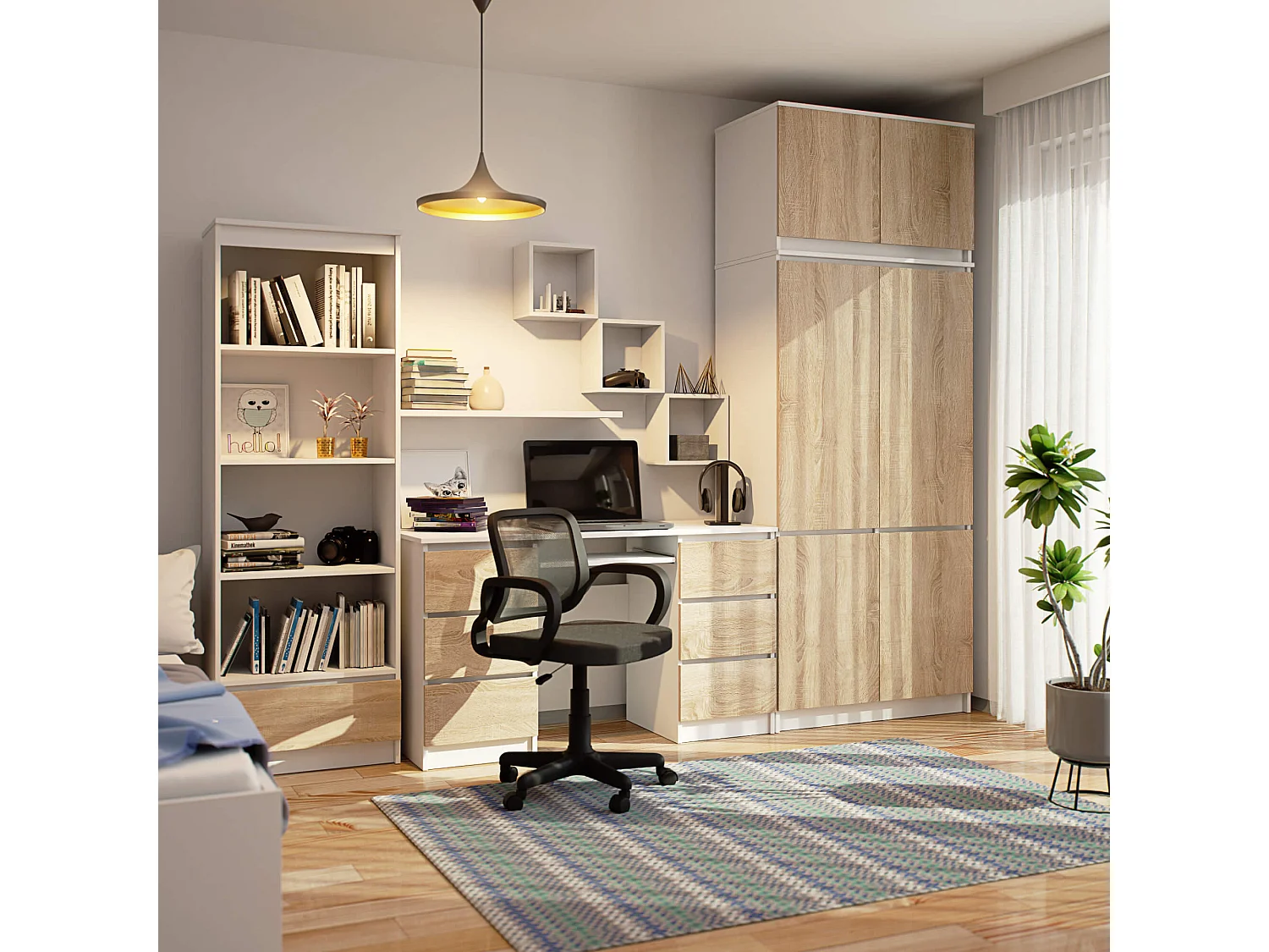 Armadio S90 con sopralzo Bianco 90 cm 6 ante Colore frontale Sonoma Quercia 90x51x235 cm