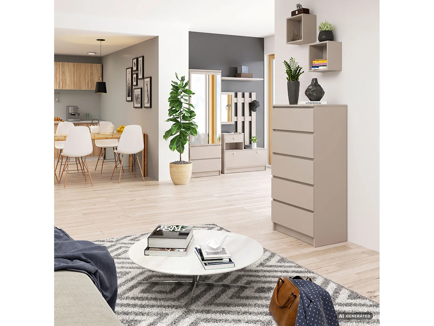 Commode K60 Cachemire 60 cm 5 tiroirs 60x40x121 cm