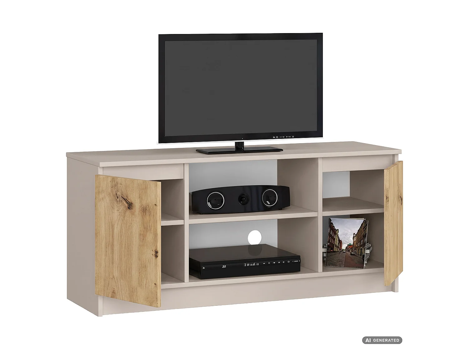 Szafka RTV Kaszmir Dąb Artisan 120 cm 2 drzwi 2 półki 120x40x55 cm