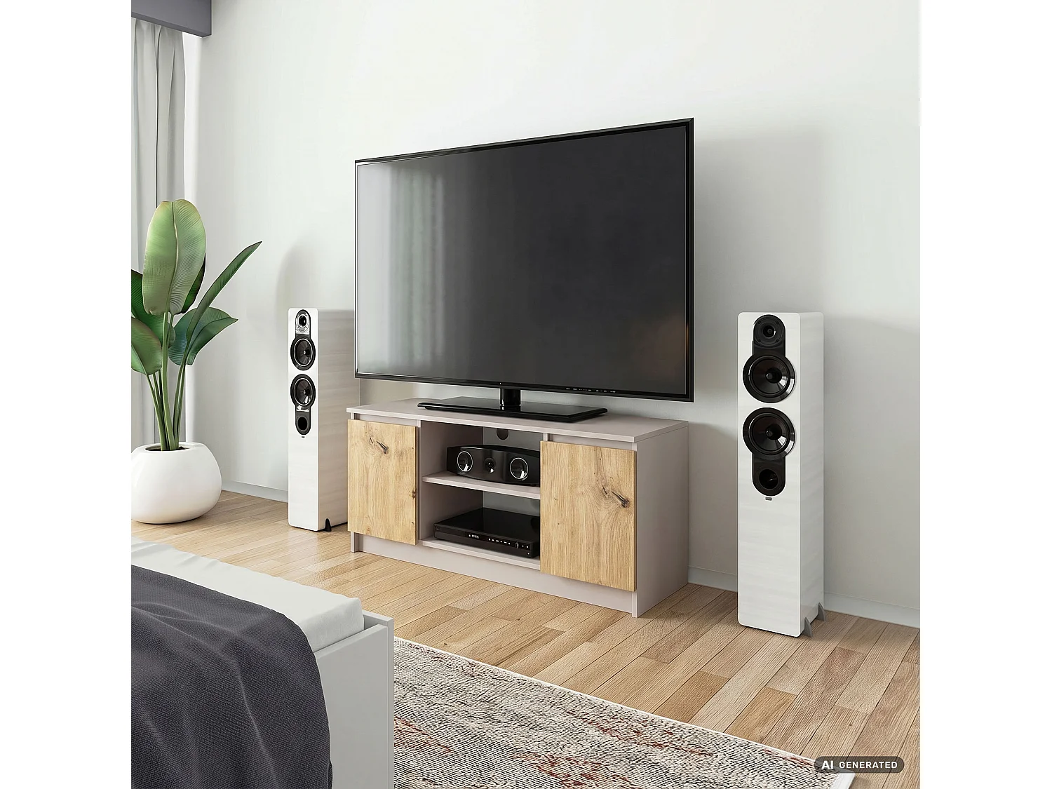 Szafka RTV Kaszmir Dąb Artisan 120 cm 2 drzwi 2 półki 120x40x55 cm