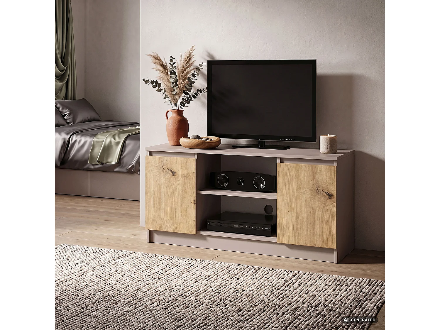 Szafka RTV Kaszmir Dąb Artisan 120 cm 2 drzwi 2 półki 120x40x55 cm